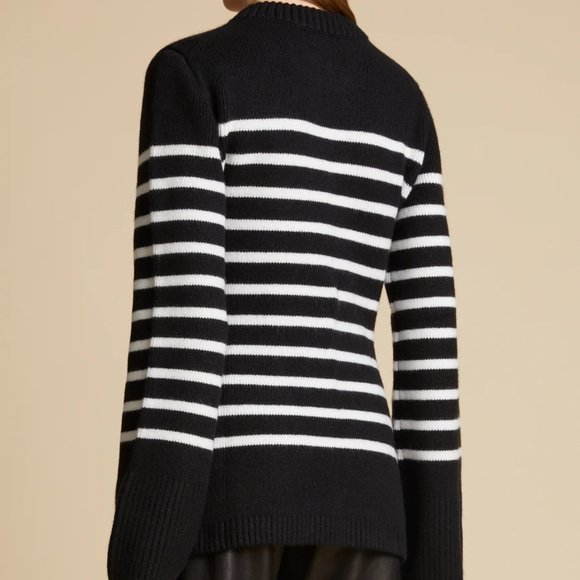 Khaite Suzette Stripe Cashmere Cardigan in black/ White - Picture 2 of 11